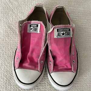 Converse pink sneakers girls size 2, well loved, no laces